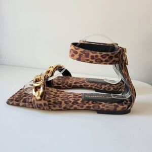Good American Ankle strap square toe cheetah print sandals size 8
